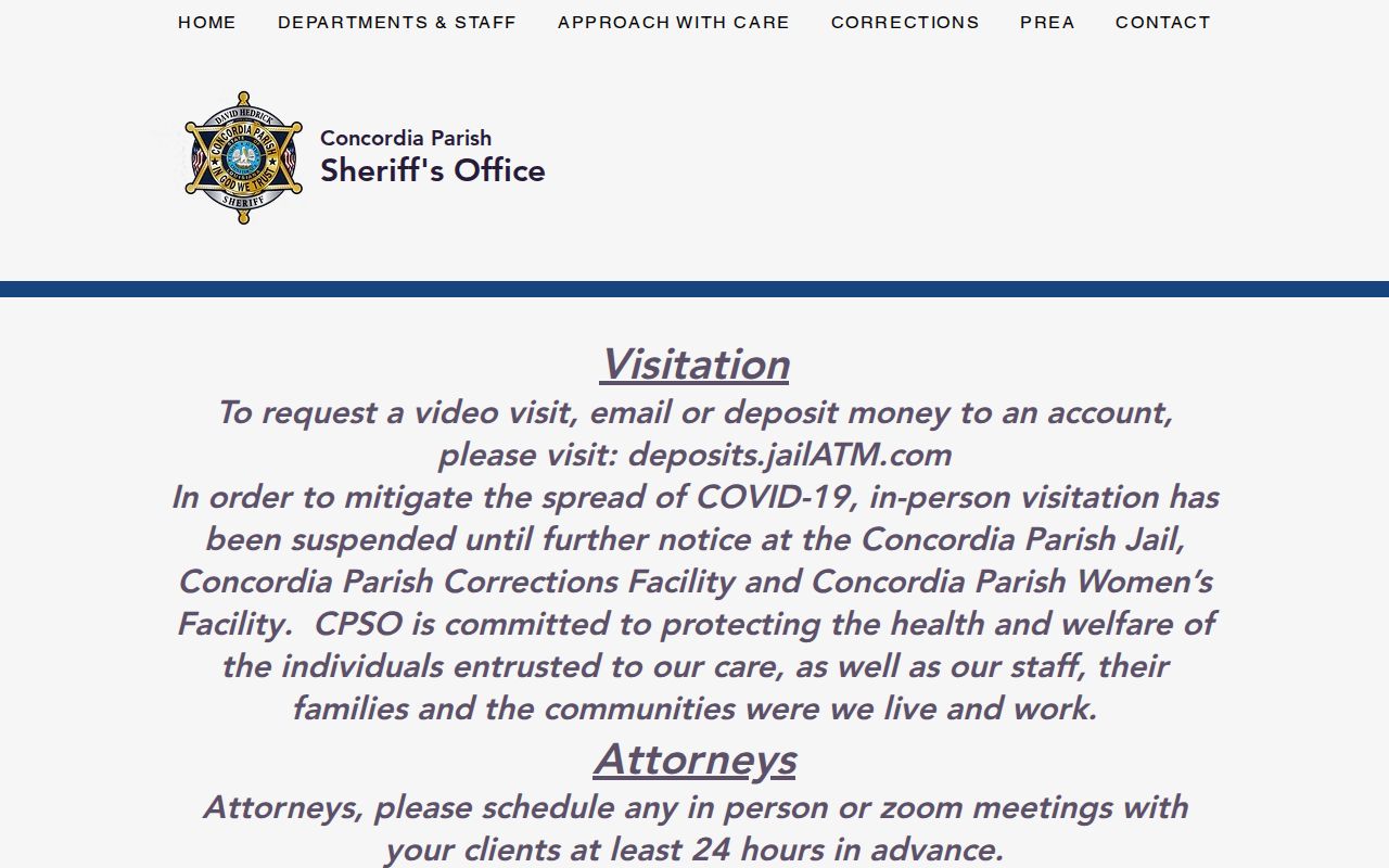 Concordia Parish arrest history jail services