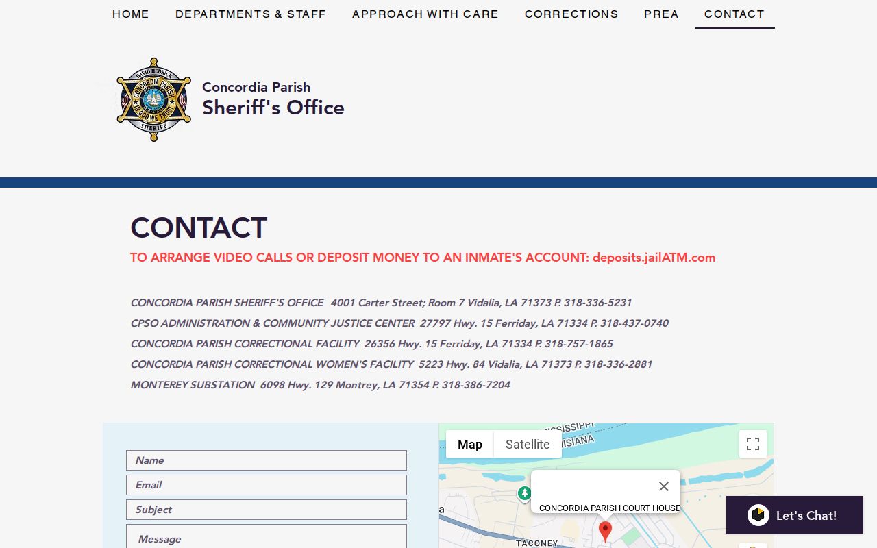 Concordia Parish arrest history sheriff contact page