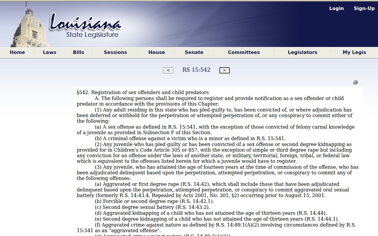 Concordia Parish sex offender check Louisiana registration statute
