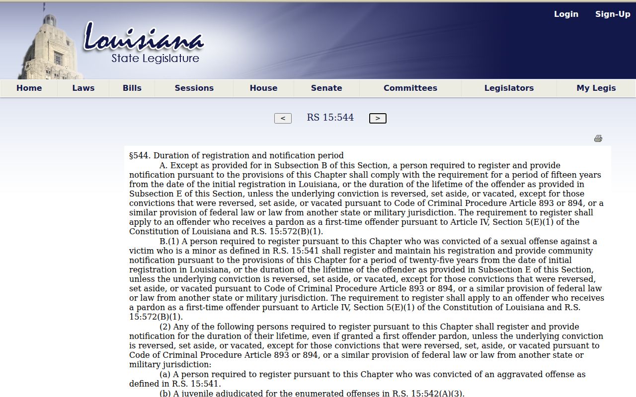 Concordia Parish sex offender check registration duration law