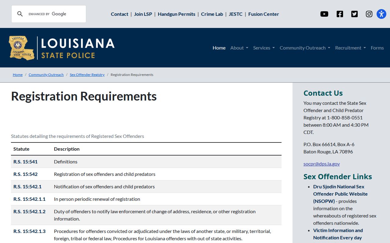 Concordia Parish sex offender check registration requirements