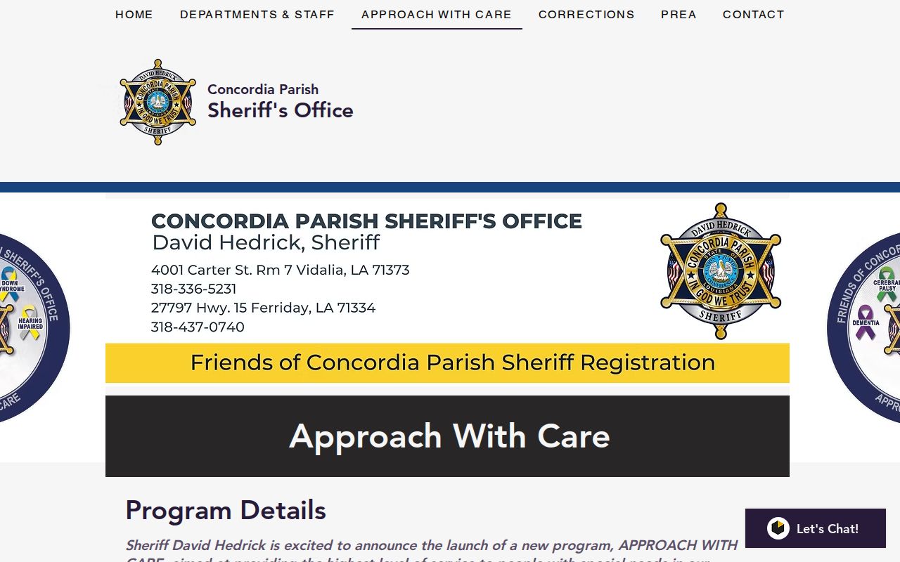 Concordia Parish sheriff Approach With Care criminal records distinction