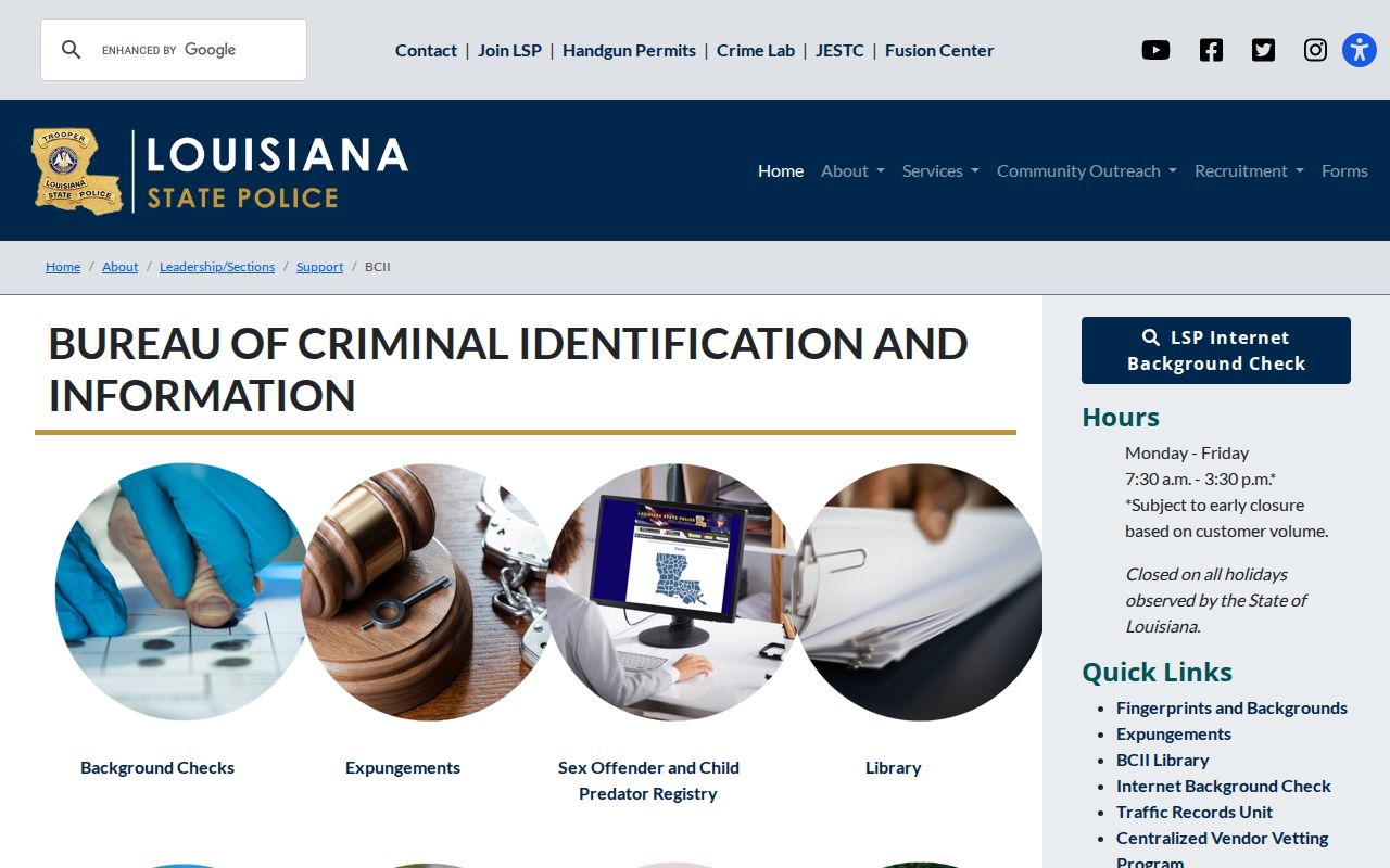 Louisiana State Police Concordia Parish criminal history repository information