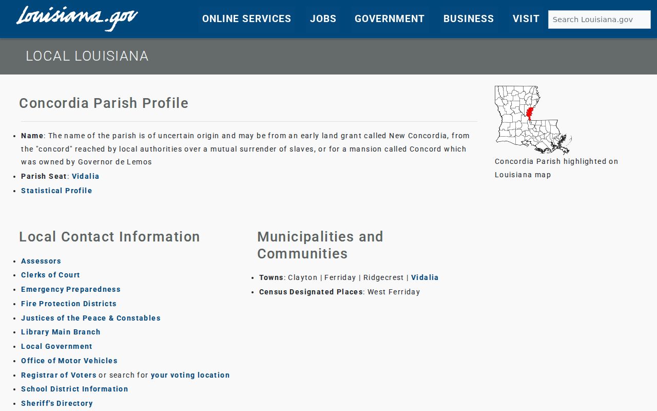 Official Concordia Parish criminal history and records profile